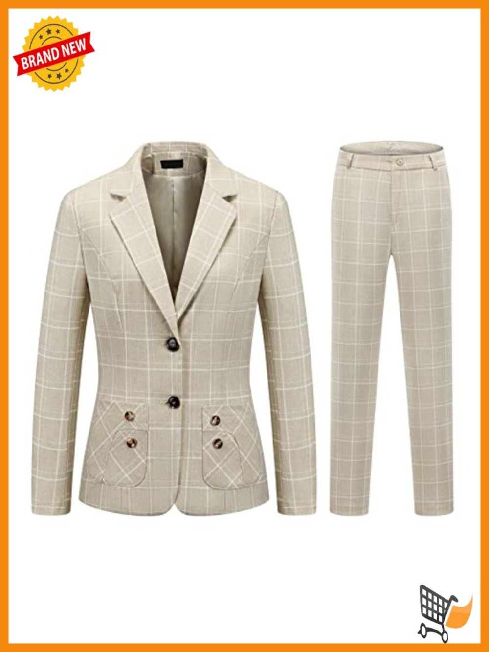 Women's Plaid Business Suit Set Blazer & Pants Two-Piece Office Workwear